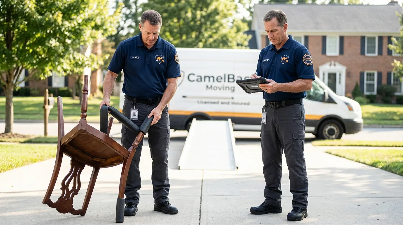 Movers inspecting furniture for damage prevention before loading in Terrace Park, OH