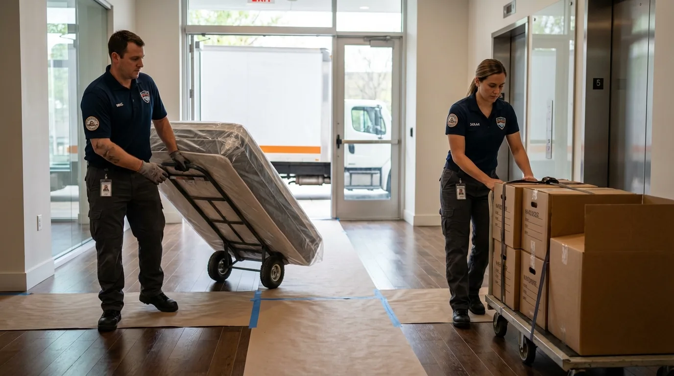 Professional apartment movers loading elevator in Terrace Park, OH