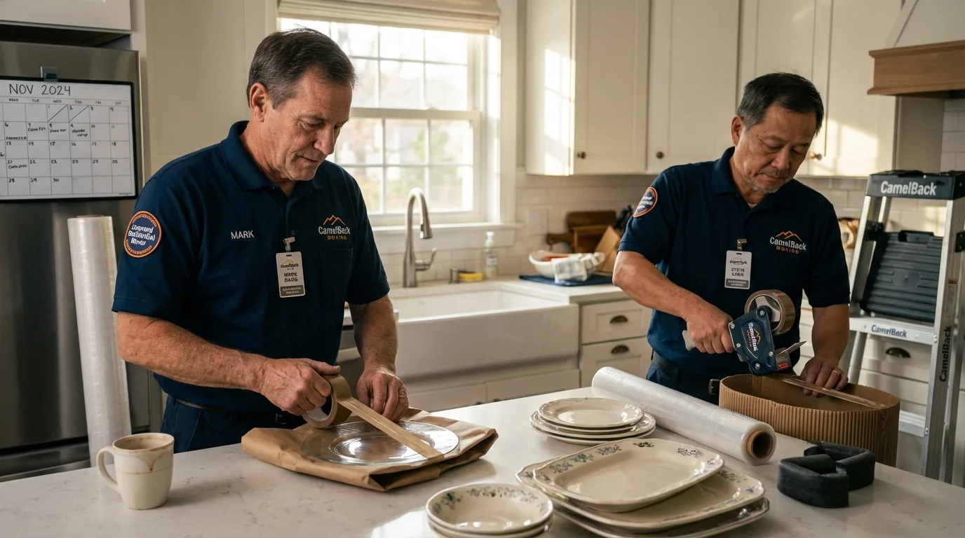 Professional crew packing kitchen dishware in Terrace Park, OH